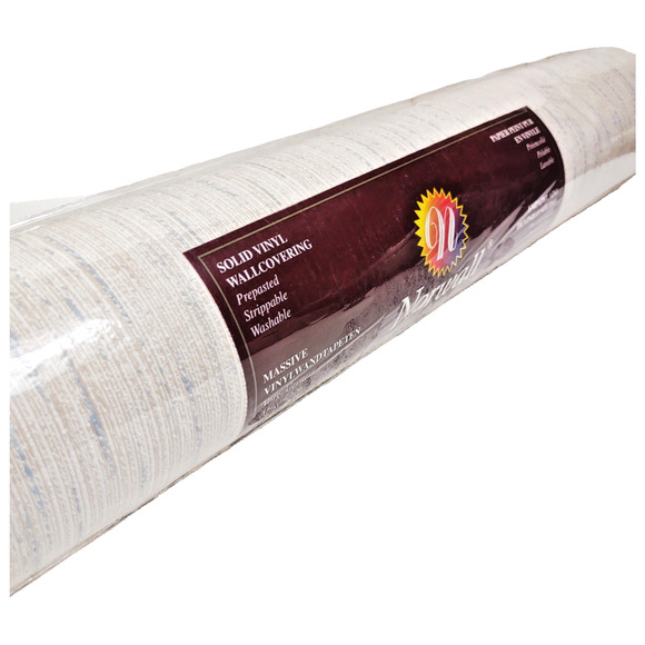 Norwall Solid Vinyl Wallcovering Textured Cream Blue Stripes 57.75 SQ FT - Picture 5 of 8